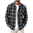 thumbnail image 3 of TKKCS Mens Flannel Plaid Shirt Long Sleeve Casual Button Down Collared Checkered Shacket with Chest Pocket Black S, 3 of 6