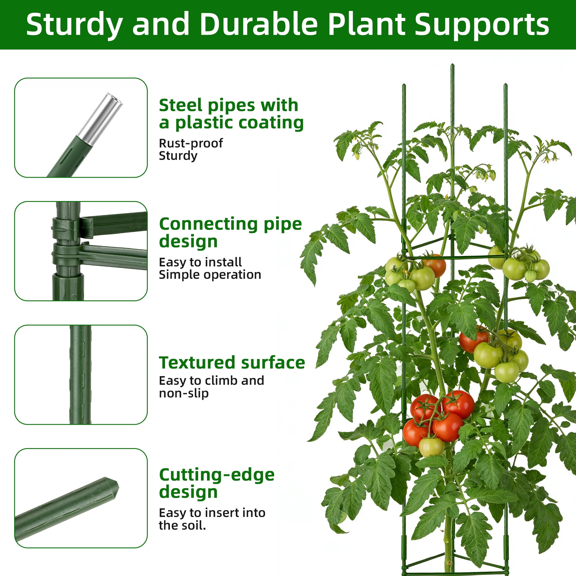 Tomato Cage, Qissep 4 Pack 52 inch Tall Tomato Trellis Triangle Tomato Cages for Garden Climbing Plants, Vegetables, Flowers, Fruits, Flexible Height Adjustment