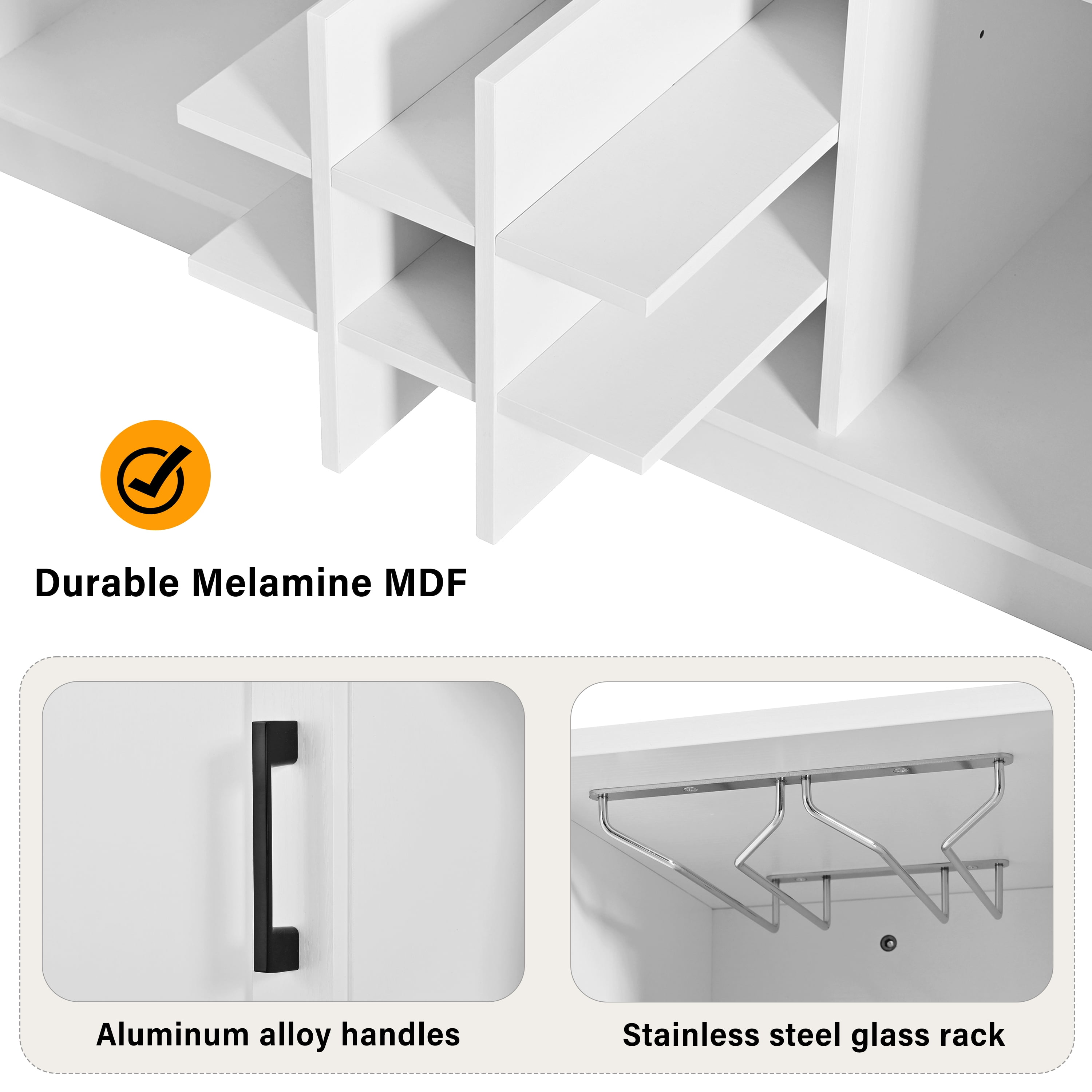 47.2-Inch Counter Height Kitchen Island with Foldable Drop Leaf Tabletop, Sideboard Buffet Bar Cabinet with Wine Rack and Glass Holder, Storage Cabinet for Dining Room, White