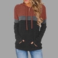 thumbnail image 5 of Rib-Knit Hoodies for Women Color Block Hooded Pullover Sweatshirt with Pocket Long Sleeve Drawcord Tops (XL, Watermelon Red), 5 of 5