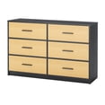 thumbnail image 1 of Cómoda Elegancia de 6 Cajones para Hogar y Oficina, Estructura de Madera y Cajones de Tela con Cubiertas de MDF (Negro y Madera), 1 of 3