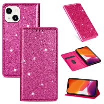 SaniMore Magnetic Flip Wallet Case for iPhone 14 6.1", PU Leather Ultra-Thin Glitter Cover Buil-in Card Slot & Kickstand Shockproof Protective Shell for iPhone 14, Rose