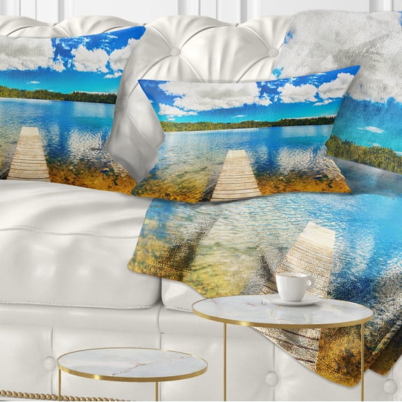 Designart Lake with Pier Panorama - Photography Throw Pillow - 12x20