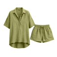 thumbnail image 5 of Linen Lounge Short Sets for Women Summer Two Piece Shorts and Short Sleeve Top Matching Sets Casual Beach Outfits Army Green XXL, 5 of 7