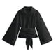 thumbnail image 1 of Blusa Kimono de manga larga con pajarita para mujer, camisa informal de popelina de doble botonadura con cuello tipo Polo y botón frontal, 1 of 5