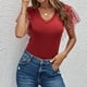 thumbnail image 2 of Camiseta de mujer Verano con cuello en V Gasa Lentejuelas Manga corta Camiseta casual, Rojo vino, M Advancent AP001323-14, 2 of 3