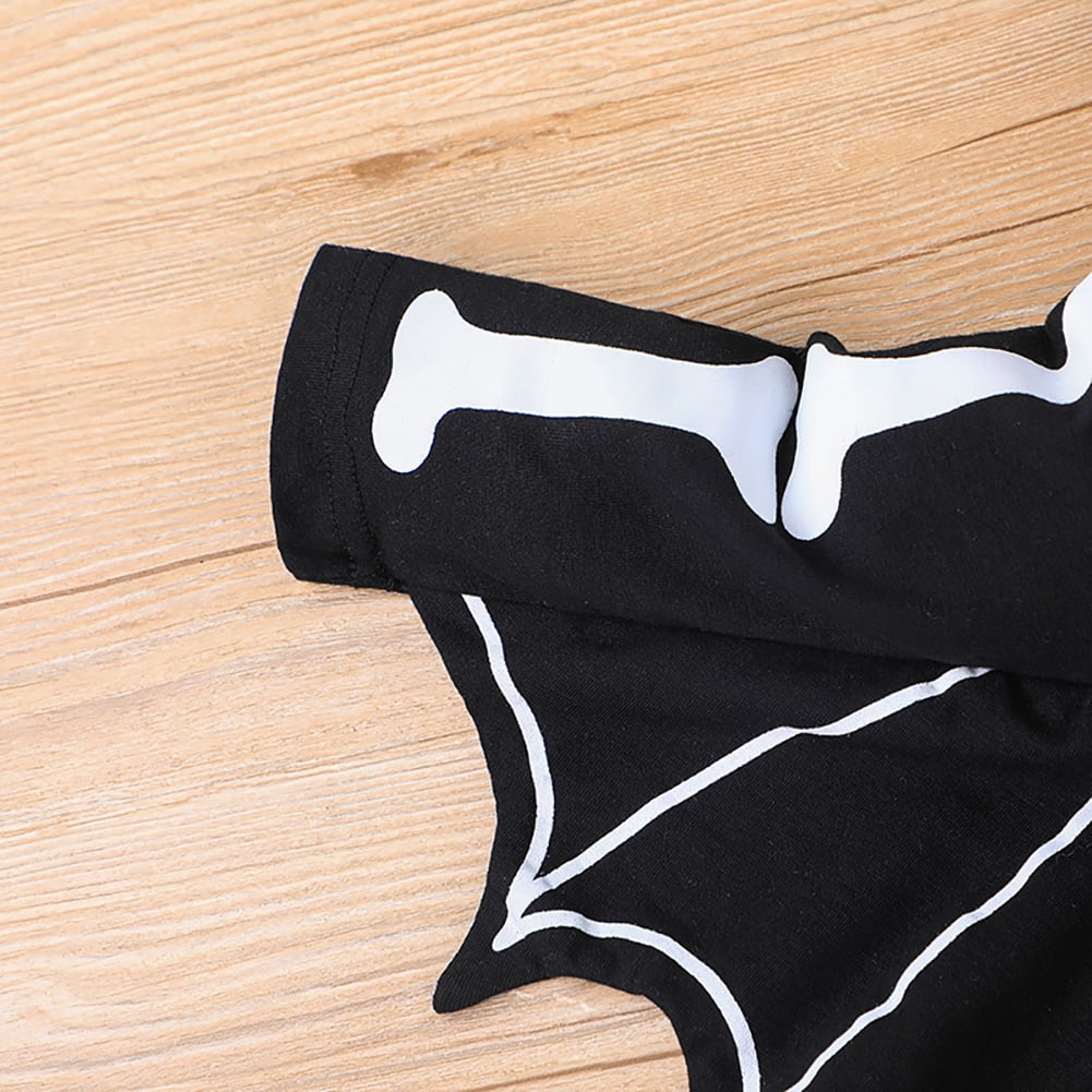 IBTOM CASTLE Newborn Baby Bat Costume Halloween Cosplay Cloak Romper with Wings Ears Hoodie My First Halloween Outfit for Boy Girl 6-12 Months Black Skull