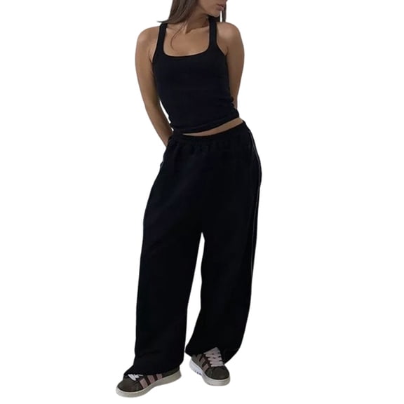 Women'S Wide Leg Sweatpants Baggy Straight Leg Sweat Pants with Pockets Black XL