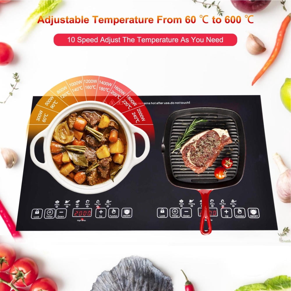 WZTO Electric Double Burner Touch Control 2000W2000W Kitchen Stove Portable Electric Hob 110V Electric Cooking Stove for Fry Simmer Steam sincere