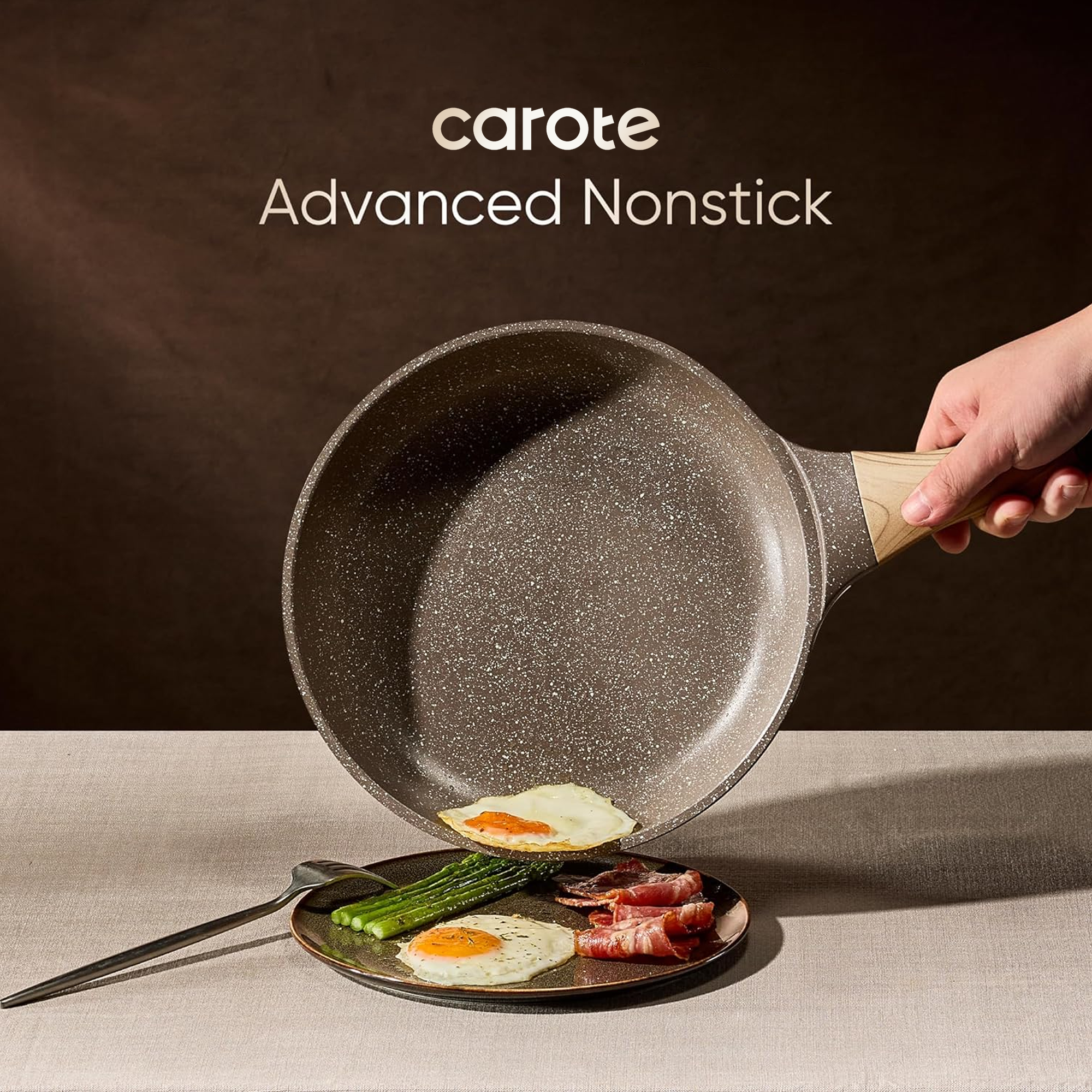 Carote 18-Piece Nonstick Cookware Set with Utensils, Brown photo 3