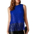 thumbnail image 2 of Laqbezok Women's Sequin Fringe Tank Top Sleeveless Round Neck Sparkly Shimmer Party Tassel Cropped Shiny Outfit, 2 of 10