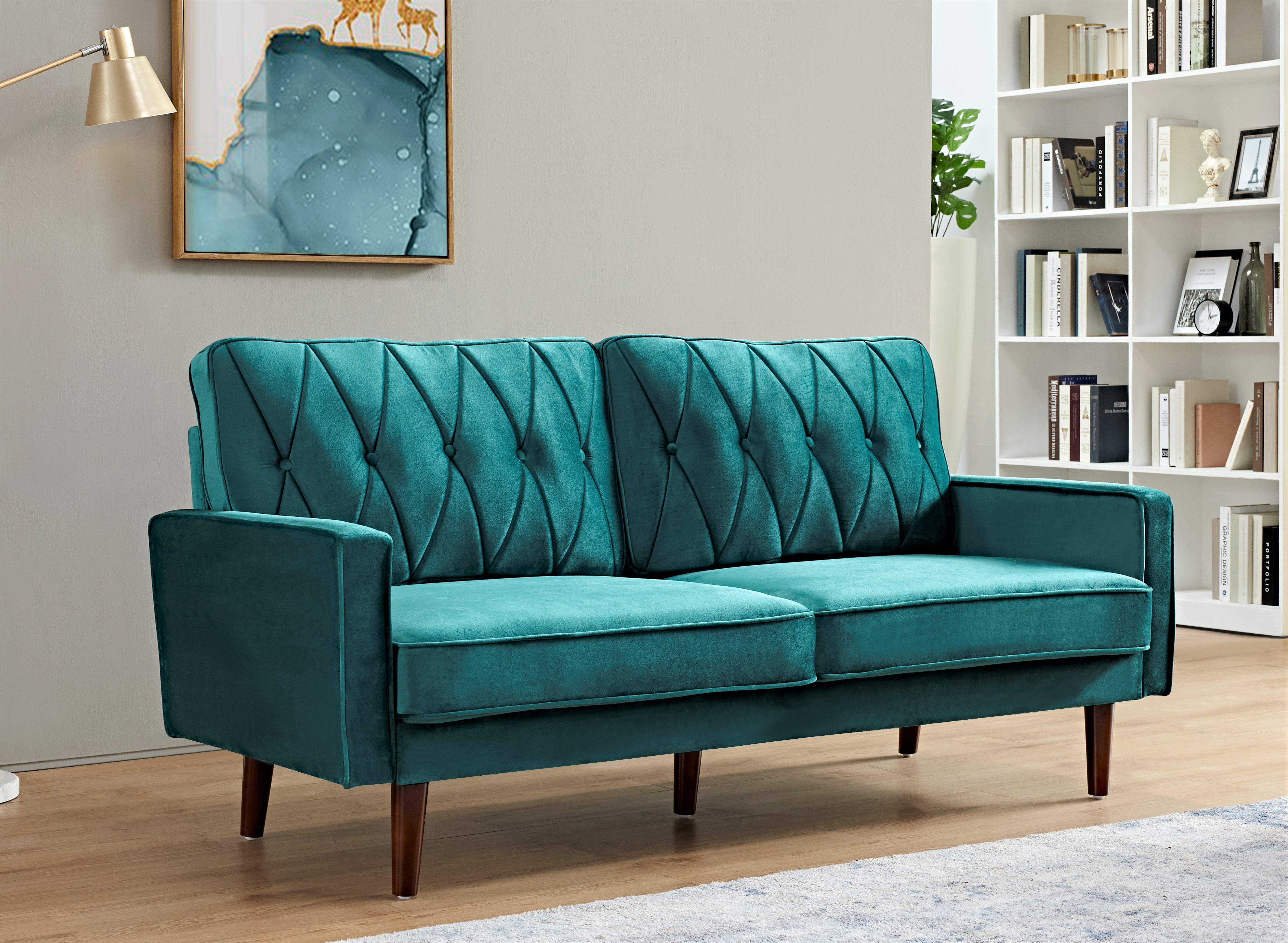 US Pride Furniture Feemster 69.3'' Velvet Square Arm Sofa for Living Room, Green