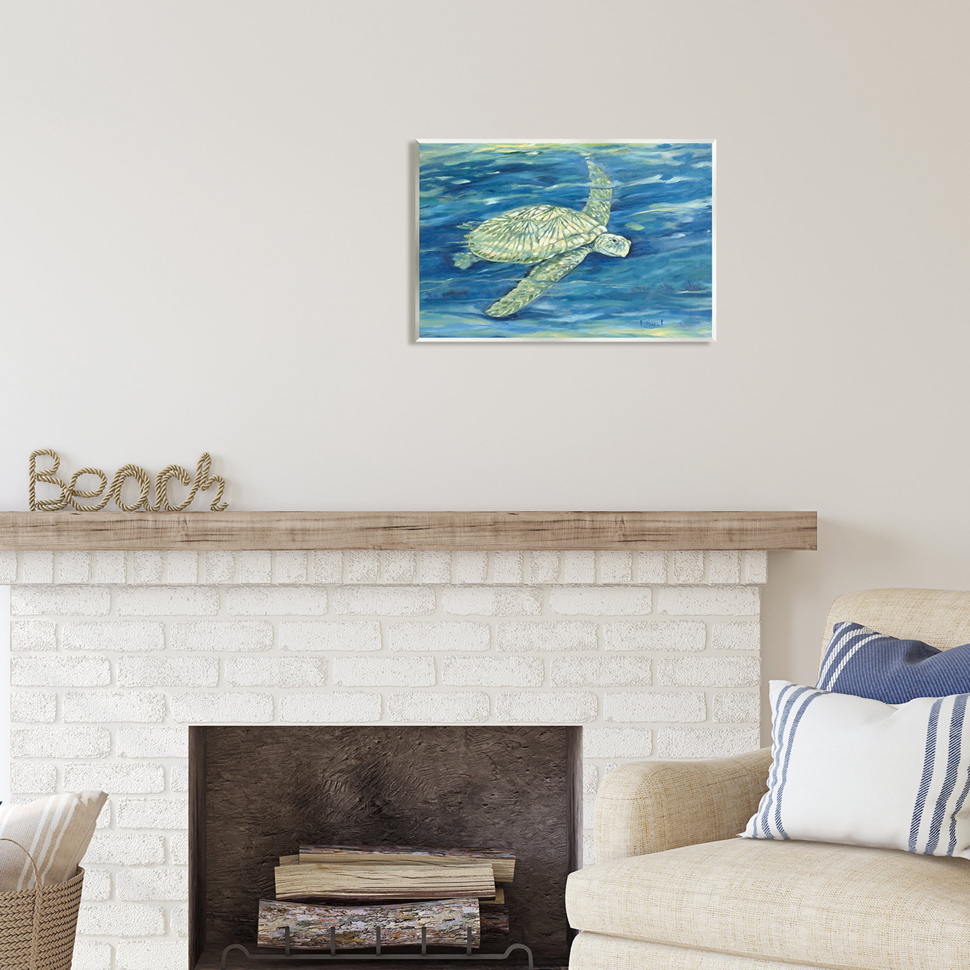 Stupell Industries Turtle Underwater Painting Animals & Insects Painting Unframed Art Print Wall Art, 19 x 13