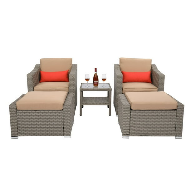Tnbiu All Weather Rattan Corner Sofa Set 5pcs Outdoor Sofas 2 Single Footstool 1 Coffee Table Gray Com Tnbiu All Weather Rattan Corner Sofa, All Weather Rattan Corner Sofa