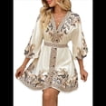 thumbnail image 3 of Vestido Mini Informal con Cuello en V, Estampado Floral, Mangas Farol y Botones para Mujer. Albaricoque M, 3 of 7