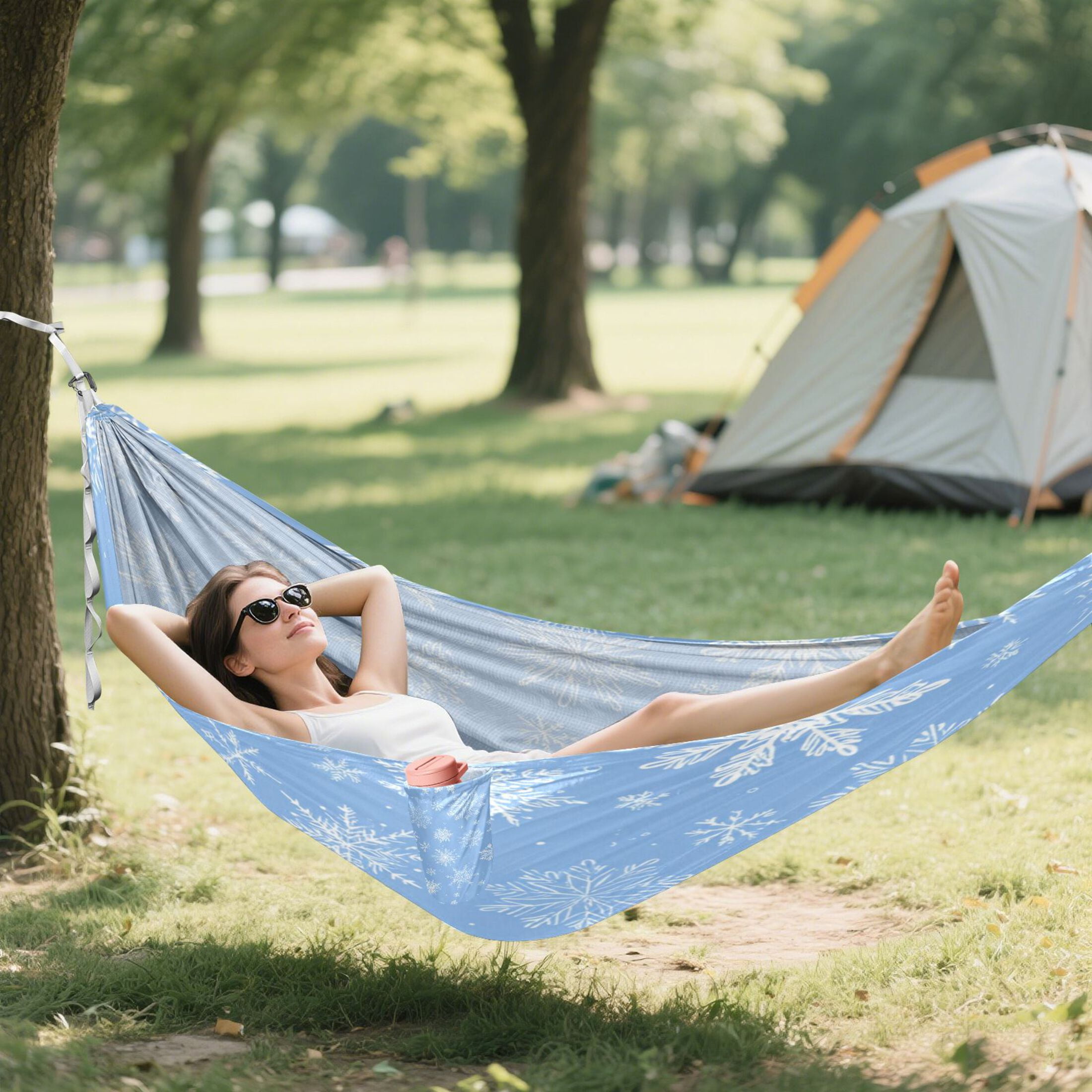 Hammock Camping Hammock Nylon Portable Hammock Travel Camping Hammock White Snowflakes
