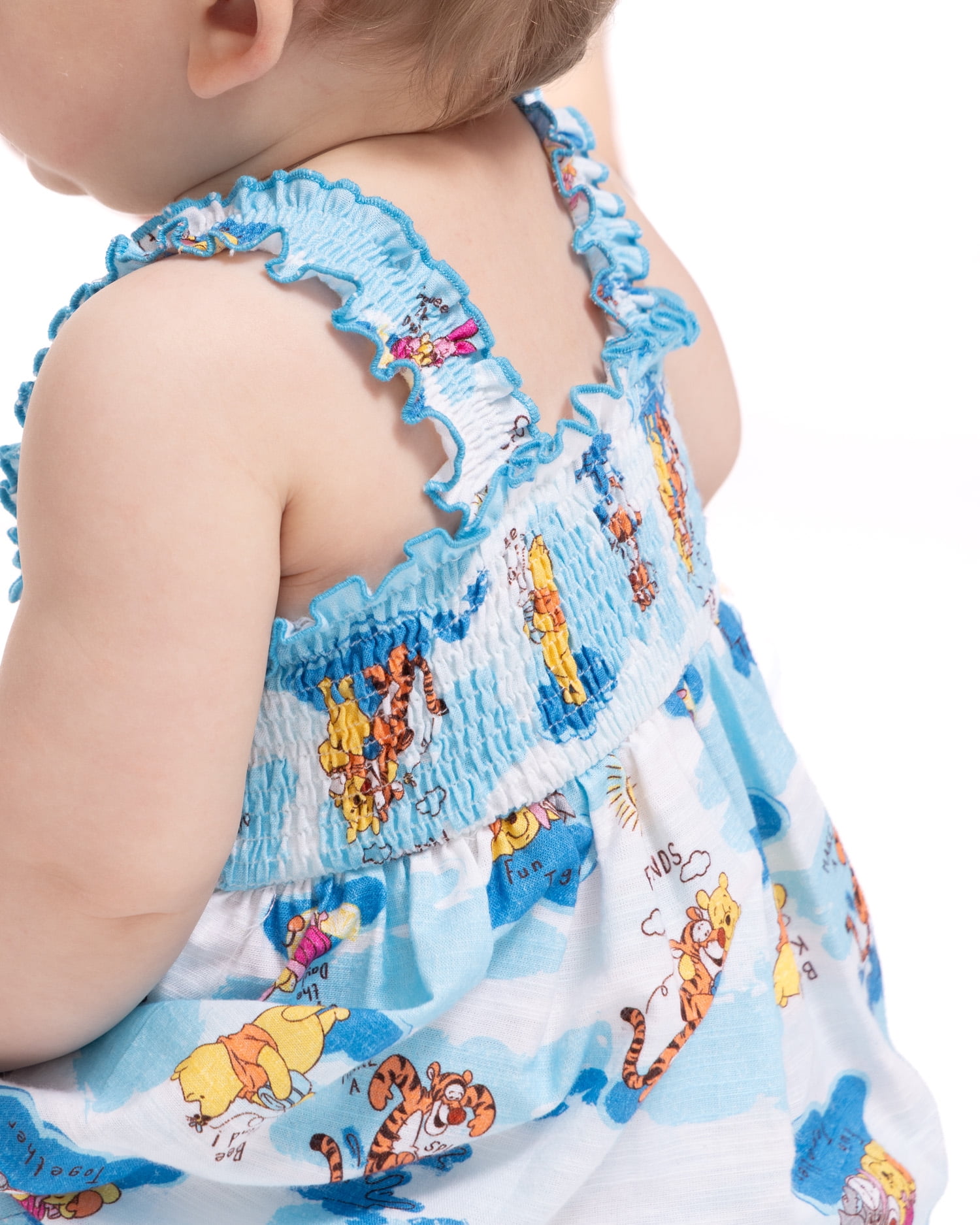 Winnie the Pooh Baby Girls' Smocked Cotton Tank Top, Shorts and Headband Set, 3-Piece, Sizes 0/3M-24M