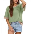 thumbnail image 2 of VEKDONE Womens Summer Tops Oversized Short Sleeve T Shirts Solid Color Crewneck Basic Tees Casual Loose Fit Lightweight Blouses Green M, 2 of 9