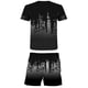 thumbnail image 3 of Adult Breathable Short Sleeved Shorts With Ink Wash Style Loose Fitting Pullover Two-piece Set, 3 of 3