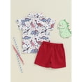 thumbnail image 5 of Musuos Toddler Boys Summer 2PCS Clothes Sets 6 12 18 24Months 3 4Years Short Sleeve Dinosaur Print Shirt Solid Color Button Shorts Sets, 5 of 9