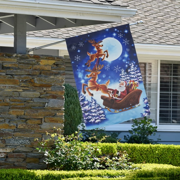 Northlight Santa's Reindeer-Drawn Sleigh Ride Christmas Outdoor Flag - 40" x 28"