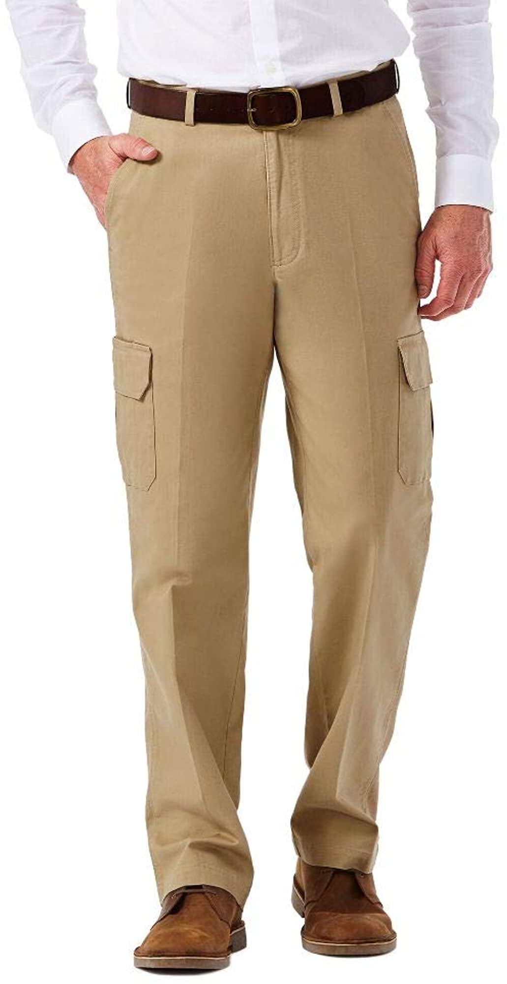 Haggar mens Stretch Comfort Cargo Expandable Waist Classic Fit Plain