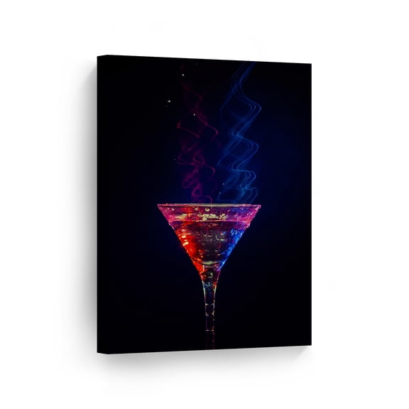 Smile Art Design Colorful Martini Cocktails Glowing in Dark Kitchen Canvas Wall Art Print Restaurant Cafe Bar Pub Man Cave Dining Room Decor Modern Housewarming Gift Ready to Hang 28x19