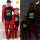 thumbnail image 2 of Pijamas familiares a juego de Navidad, conjunto de pijamas luminosos brillantes, árbol de Navidad, asta roja, 2 of 4