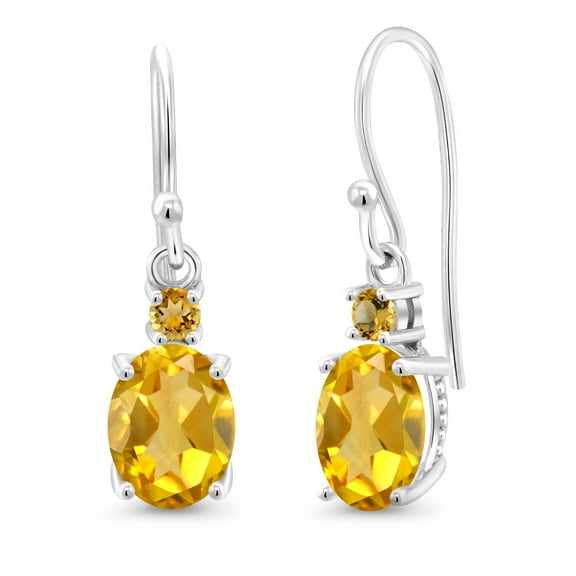Gem Stone King 10K White Gold Yellow Citrine and Yellow Citrine Dangle Earrings for Women (2.74 Cttw, Gemstone Birthstone, Oval 8x6mm)