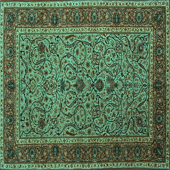 Ahgly Company Indoor Square Persian Turquoise Blue Traditional Area Rugs, 8' Square