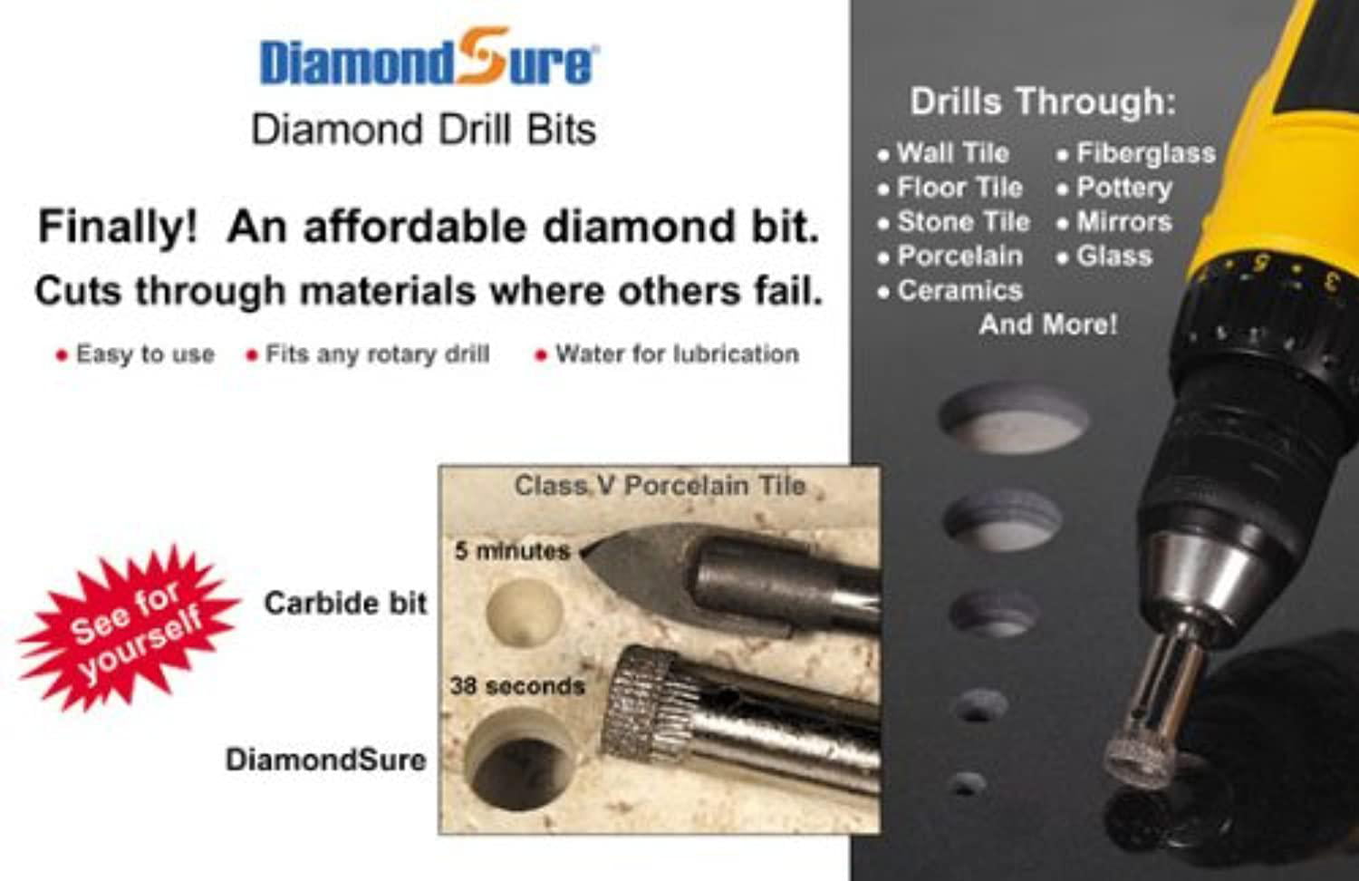 1/4" Diamond Hole Saw For Tile DiamondSure 