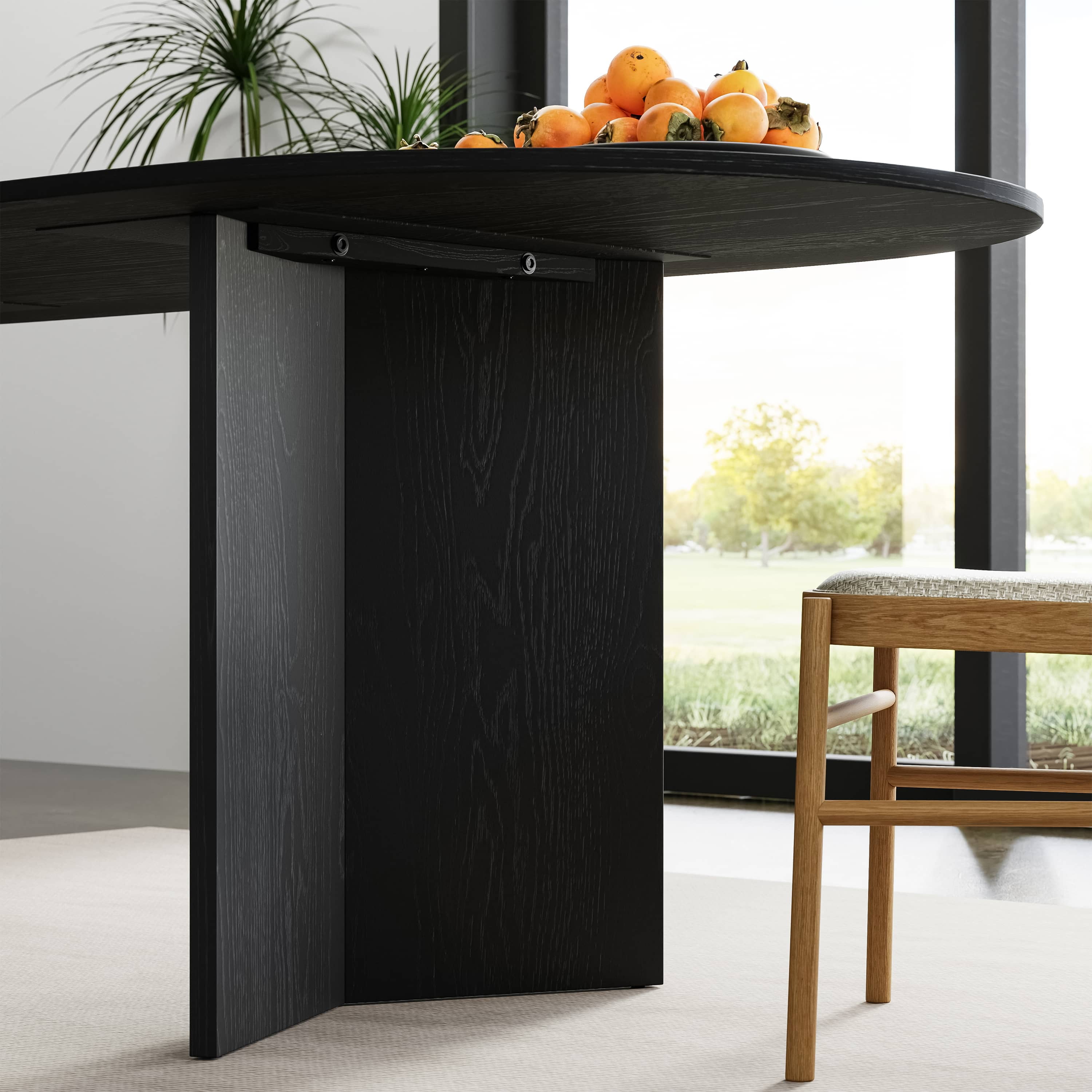 MAYEERTY 67" Rustic Dining Table Mid-Century Oval Wood Kitchen Table for 6 People, Black