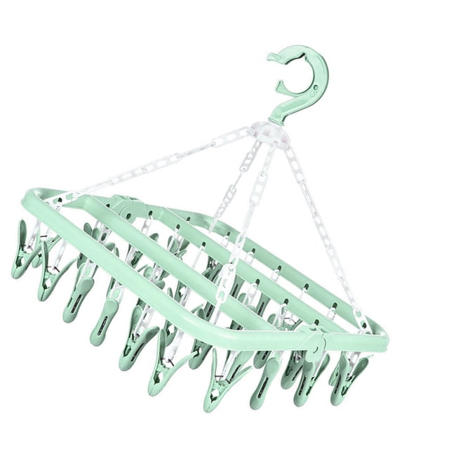 32 Clip Folding Hanger 360 Degree Rotation Household Laundry Clip Rack with Windproof Lock Drying Rack Green C0NCN