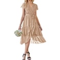 thumbnail image 1 of Mujeres Verano Casual Midi Vestido Suizo Punto V-Cuello Mosca Manga Lazo Plisado Ruffle Vestido Playa Vacaciones Vestido de gasa Nituyy Vestido plisado multicolor, 1 of 5