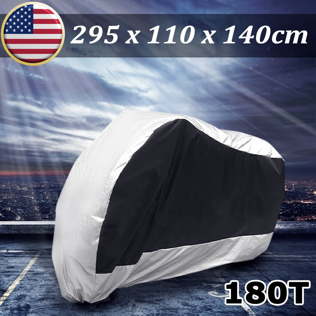 Black Silver SurePromise Motorcycle Motorbike Waterproof Rain UV Protective Breathable Cover Outdoor Indoor 3XL With storage bag 295 x 110 x 140 cm 