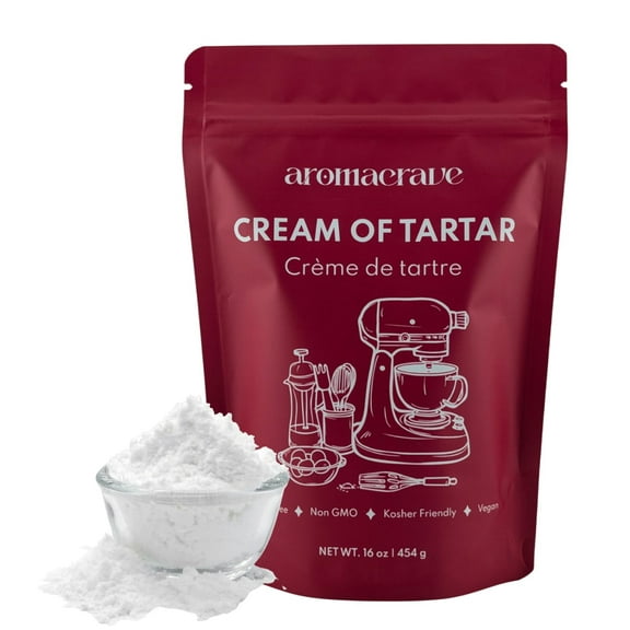 AROMACRAVE Cream of Tartar Powder, High-Purity Potassium Bitartrate for Baking & Cooking, Stabilizes Egg Whites, Prevents Sugar Crystallization, Leavening Agent for Fluffy Baked Goods (8 Ounce)