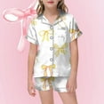 thumbnail image 2 of Ensemble de Pyjamas en Satin pour Filles Manches Courtes Imprimées Boutons Ensemble de Pyjamas Classiques pour Garçons Tout-Petits Garçons Filles Mode, 2 of 4