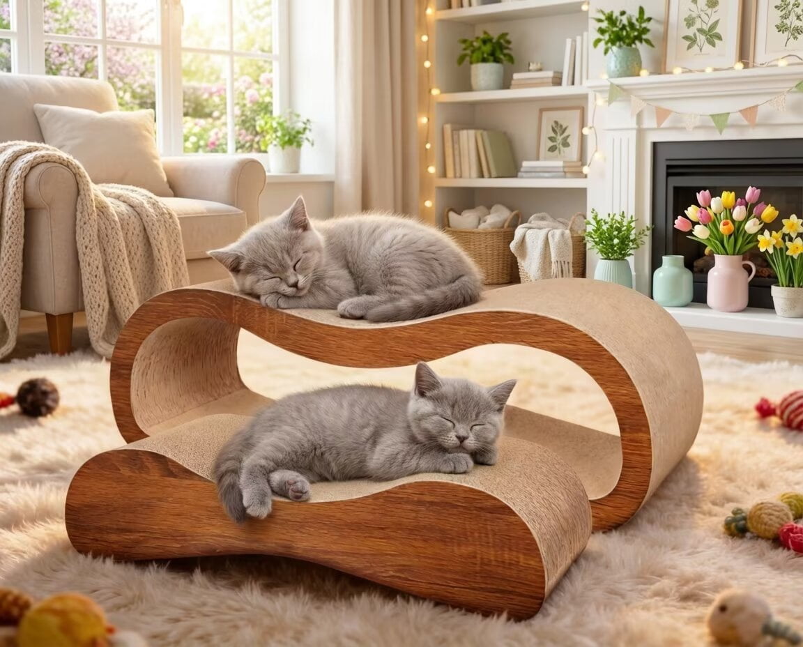 QUIOCOZY 2-in-1 Cat Scratcher Lounge, Large Cardboard Scratch Board Bed for Indoor Cats, Reversible Cat Scratching Pad, 27.56 x 9.45 x 8.86 in