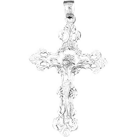 18K White Gold INRI Crucifix Pendant - 55 mm