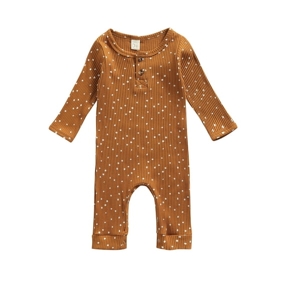 Qiylii Baby Ribbed Romper, Dot Long Sleeve Round Collar One-piece Bodysuit