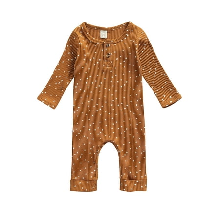 

Canrulo Newborn Baby Boy Girl Clothes Long Sleeve Ribbed Romper Bodysuit Jumpsuit Fall Winter Clothes Caramel 9-12 Months