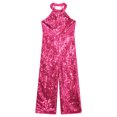 thumbnail image 5 of Eandarui Kids Girls Halter Neck Sequins Birthday Party Romper Sleeveless Jazz Latin Dancewear Hot Pink 14, 5 of 7