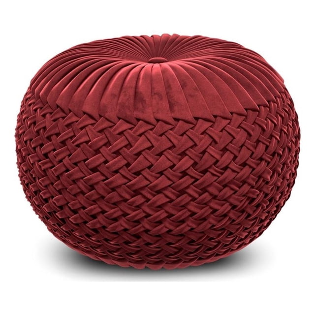 Pouf Rond Transitionnel Grafton en Tissu Velours Bordeaux