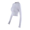 thumbnail image 3 of TRKIYQC Tops cortos de primavera para mujer, camiseta ajustada de manga larga con cuello redondo acanalado de color sólido TRKIYQC moda, 3 of 4
