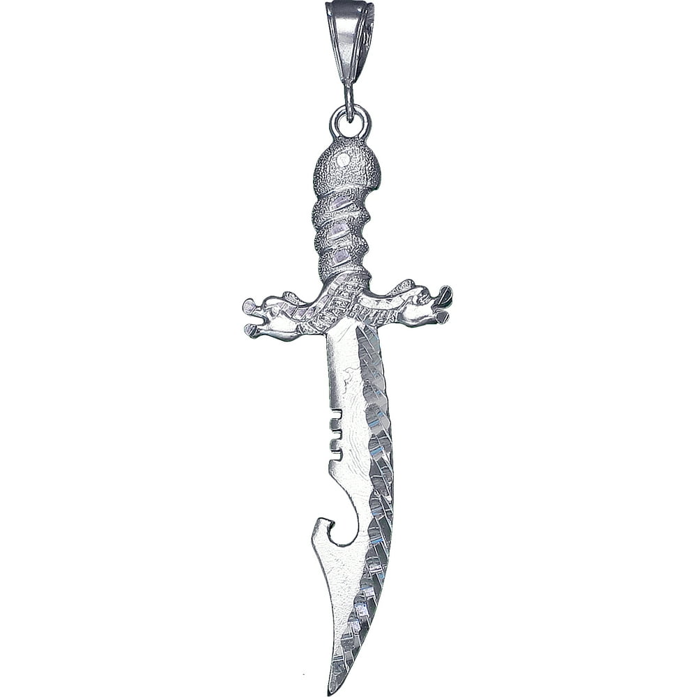 EJewelryPlus Large Sterling Silver Dragon Sword Charm Pendant