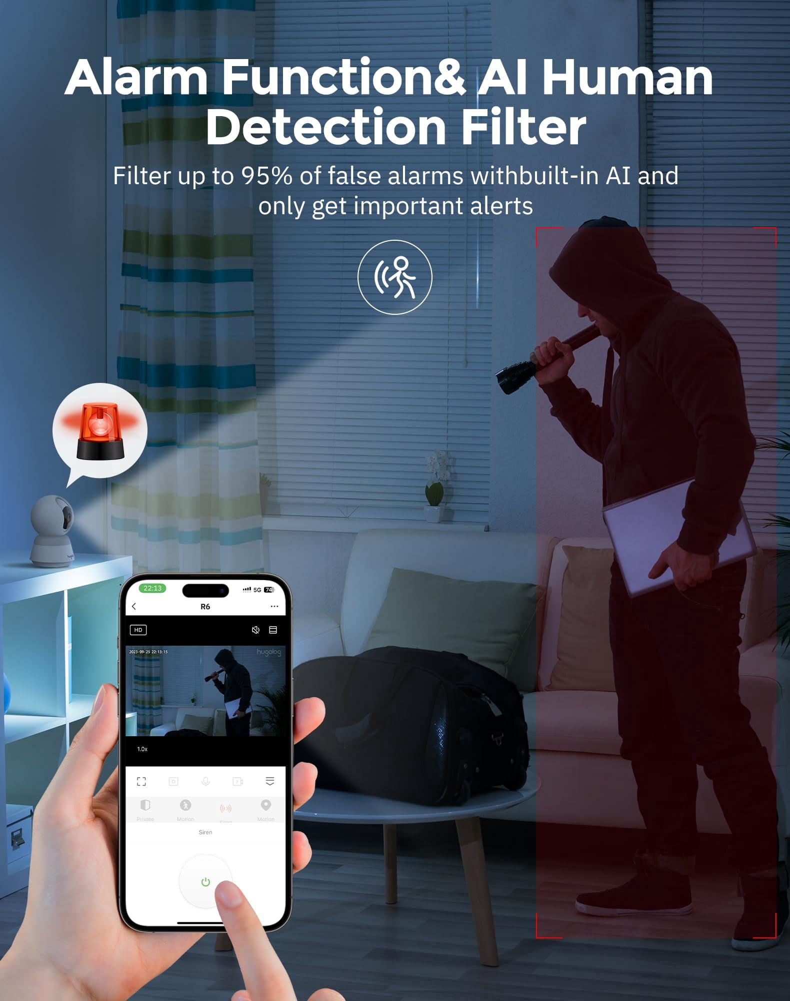 Hugolog 3K 5MP Indoor Pan/Tilt Security Camera with Auto-Focus(2pcs),Ideal for Baby Monitor/Pet Camera/Home Security,Starlight Color Night Vision,Human/Pet AI,Noise Reduction,US Cloud,Works with Alexa