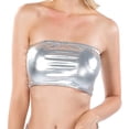 thumbnail image 2 of Traje de escenario con top de tubo sin tirantes brillante para mujer, traje de actuación con parte superior de tubo de color sólido de charol con pecho envuelto, 2 of 8