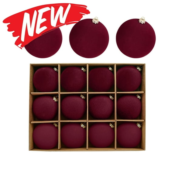 Qocolhg 12 Velvet Christmas Balls Ornaments Set, Shatterproof Large Plastic Christmas Tree Decoration, Farmhouse Christmas Ball Hanging Ornament for Xmas Tree, Wreath, Garland, Holiday Party, Red