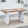 thumbnail image 2 of Natural Wood Grain MDF Dining Table - 55"x31.5" Stable Design.Suitable For Various Modern Home Decor Styles.Splicing structure design,Wood Textured Desktop,White Marble Patterned Table Legs.97253, 2 of 16