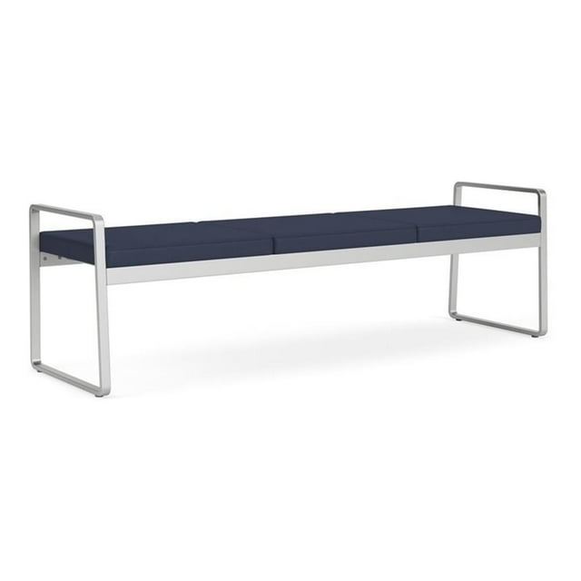 Banc 3 Places pour Réception Salle d'Attente Soins de Santé / Acier Argenté / Bleu